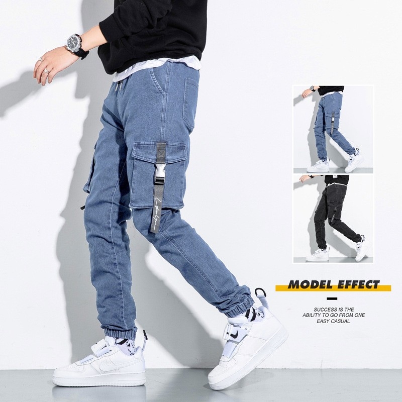 Pantaloni sport pentru bărbați, de primăvară și toamnă, lejeri, casual, lungi, groși, blugi de lucru, pantaloni legați la gleznă, pantaloni plus size