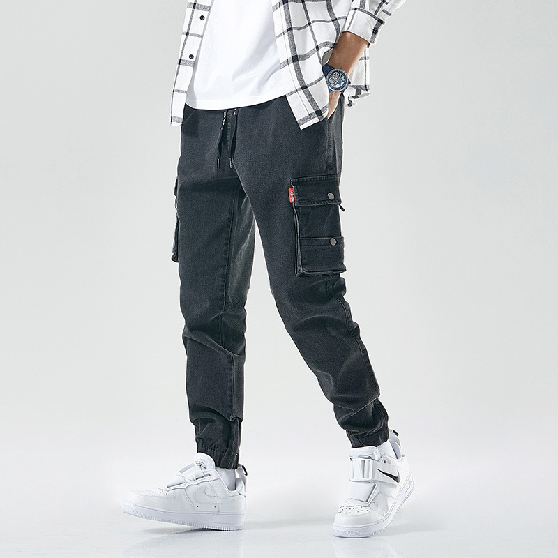 Pantaloni sport pentru bărbați, de primăvară și toamnă, lejeri, casual, lungi, groși, blugi de lucru, pantaloni legați la gleznă, pantaloni plus size