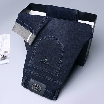 Blugi bărbați primăvară și toamnă 2024 noi pantaloni lejeri cu picior drept, verde mediu, pantaloni lungi casual de afaceri pentru tineri