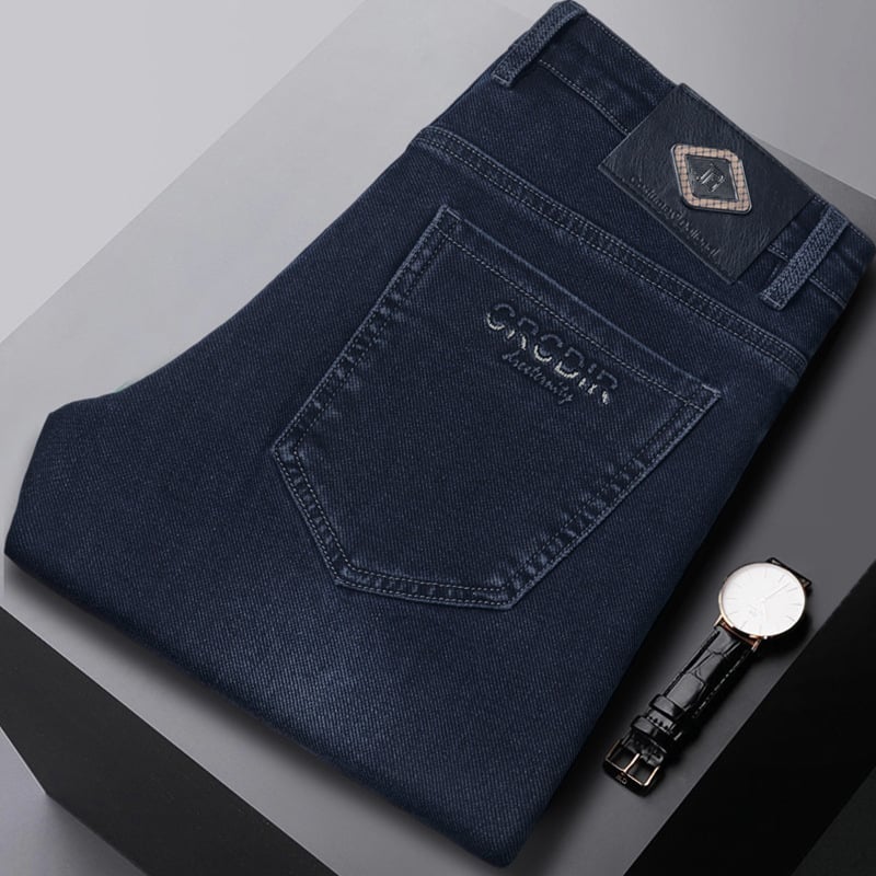 Blugi bărbați primăvară și toamnă 2024 noi pantaloni lejeri cu picior drept, verde mediu, pantaloni lungi casual de afaceri pentru tineri