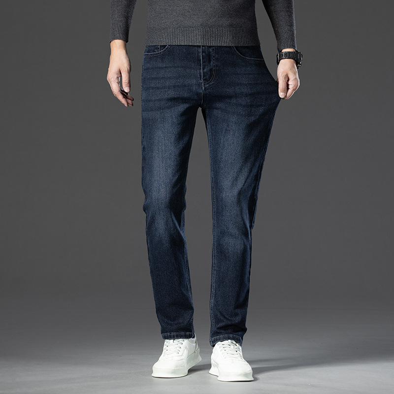 Blugi bărbați primăvară și toamnă 2024 noi pantaloni lejeri cu picior drept, verde mediu, pantaloni lungi casual de afaceri pentru tineri