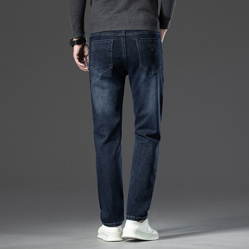 Blugi bărbați primăvară și toamnă 2024 noi pantaloni lejeri cu picior drept, verde mediu, pantaloni lungi casual de afaceri pentru tineri