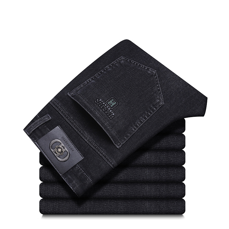 Blugi bărbați primăvară și toamnă 2024 noi pantaloni lejeri cu picior drept, verde mediu, pantaloni lungi casual de afaceri pentru tineri