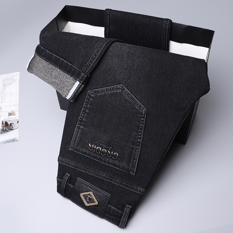 Blugi bărbați primăvară și toamnă 2024 noi pantaloni lejeri cu picior drept, verde mediu, pantaloni lungi casual de afaceri pentru tineri