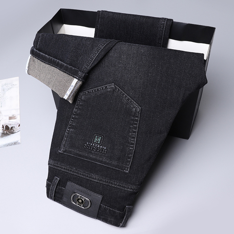 Blugi bărbați primăvară și toamnă 2024 noi pantaloni lejeri cu picior drept, verde mediu, pantaloni lungi casual de afaceri pentru tineri