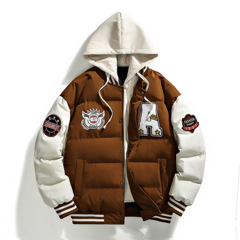 L-6XL pluss-suuruses puuvillase polstriga meeste võltskaheosaline rätikuga tikitud moodne mantel trendikas kapuutsiga leivarõivad armastajatele