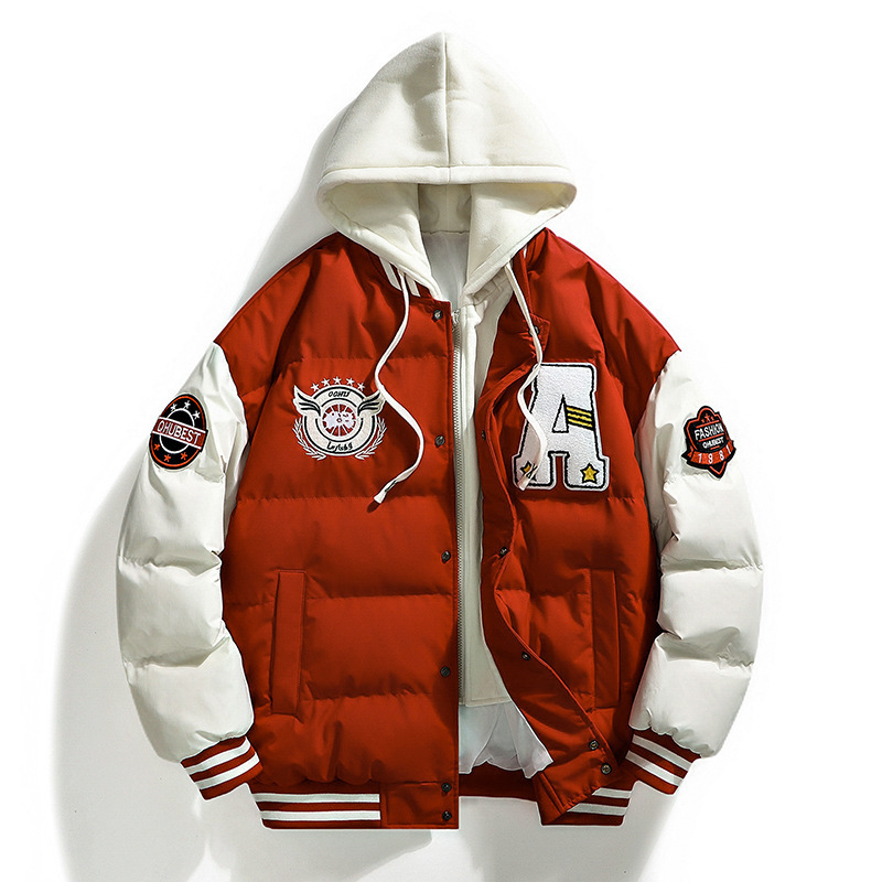 L-6XL pluss-suuruses puuvillase polstriga meeste võltskaheosaline rätikuga tikitud moodne mantel trendikas kapuutsiga leivarõivad armastajatele