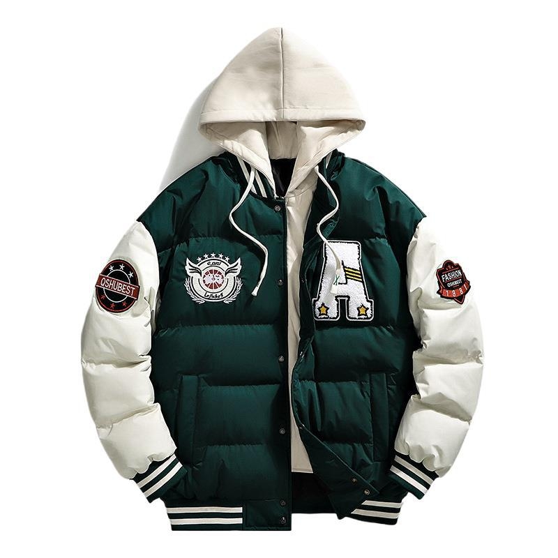 L-6XL pluss-suuruses puuvillase polstriga meeste võltskaheosaline rätikuga tikitud moodne mantel trendikas kapuutsiga leivarõivad armastajatele