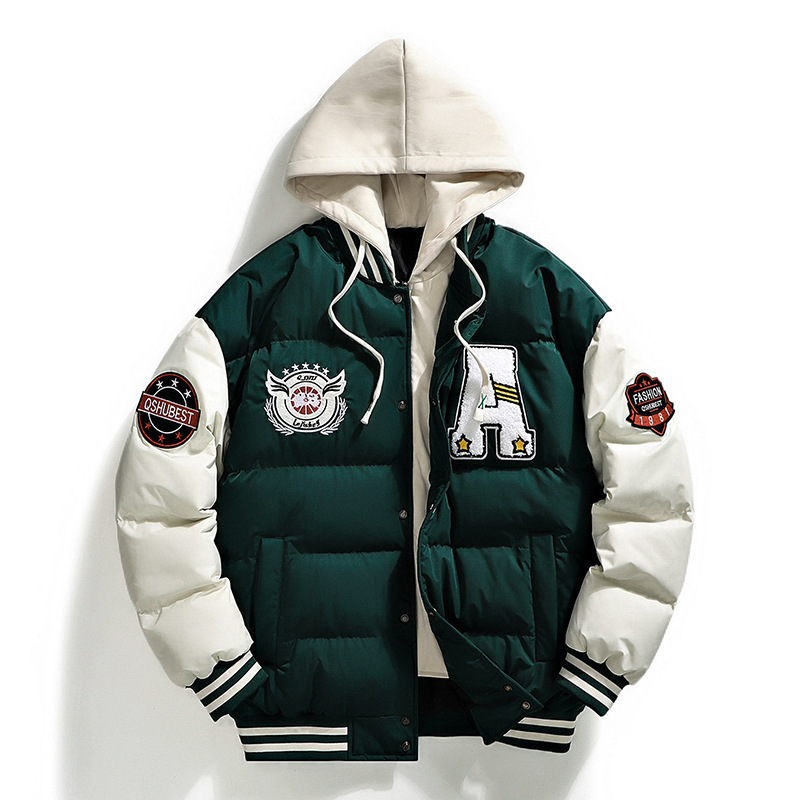 L-6XL pluss-suuruses puuvillase polstriga meeste võltskaheosaline rätikuga tikitud moodne mantel trendikas kapuutsiga leivarõivad armastajatele