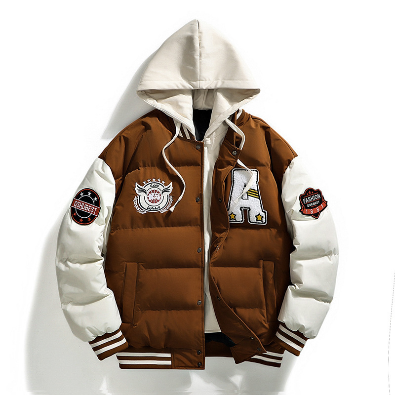 L-6XL pluss-suuruses puuvillase polstriga meeste võltskaheosaline rätikuga tikitud moodne mantel trendikas kapuutsiga leivarõivad armastajatele