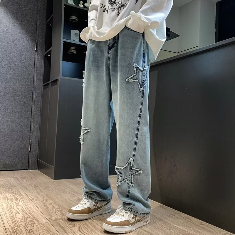 Blugi cu cinci colțuri pentru bărbați, de primăvară și toamnă, stil american de modă, brand de branduri cu picioare drepte, largi, cu picioare largi, la modă, 2025
