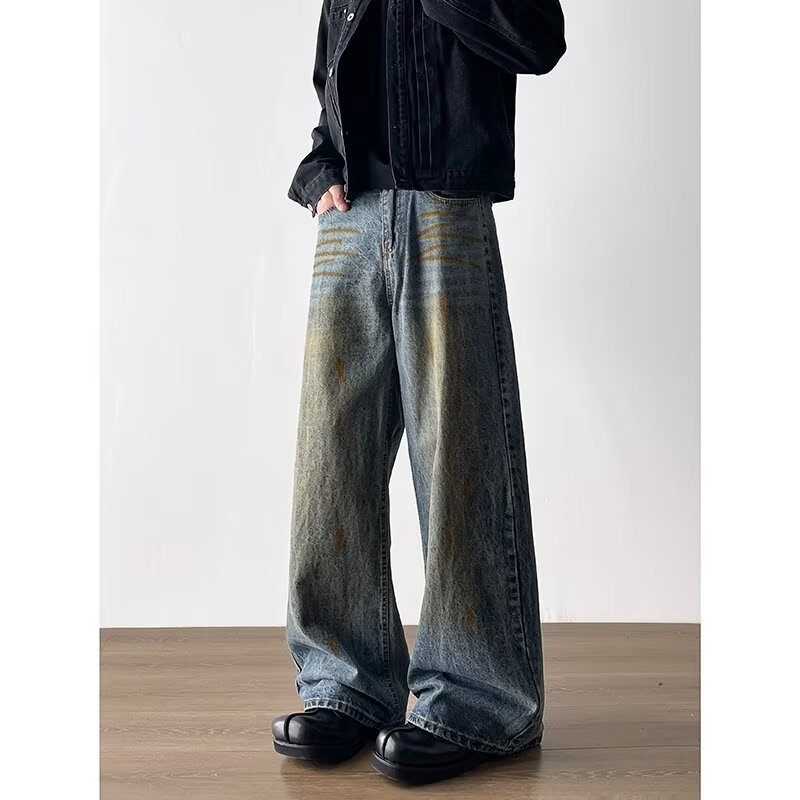 Blugi cu cinci colțuri pentru bărbați, de primăvară și toamnă, stil american de modă, brand de branduri cu picioare drepte, largi, cu picioare largi, la modă, 2025