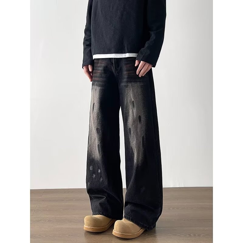 Blugi cu cinci colțuri pentru bărbați, de primăvară și toamnă, stil american de modă, brand de branduri cu picioare drepte, largi, cu picioare largi, la modă, 2025