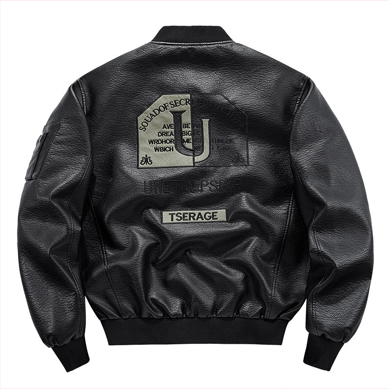 Мъжко кожено палто на едро, есенно и зимно, ново изпрано кожено яке, големи размери, мъжко палто с бейзболна яка, бродирана муха