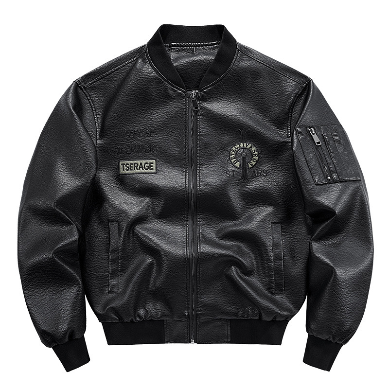 Tarpvalstybinė didmeninė prekyba odiniais vyriškais paltais, rudens ir žiemos, nauja, skalbta odinė striukė, plius dydžio vyriškas paltas su beisbolo apykakle, siuvinėta juostele