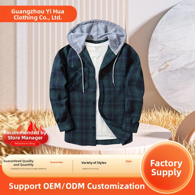 Spot Dropshipping Proljetna i jesenska košulja s kapuljačom Karirana košulja Široka jednostavna četkana ležerna košulja dugih rukava