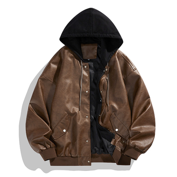 2024. aasta uus võltsitud kaheosaline nahast meeste moodne Korea lahtine nägus mootorratta nahktagi Duffy kena kapuutsiga jope