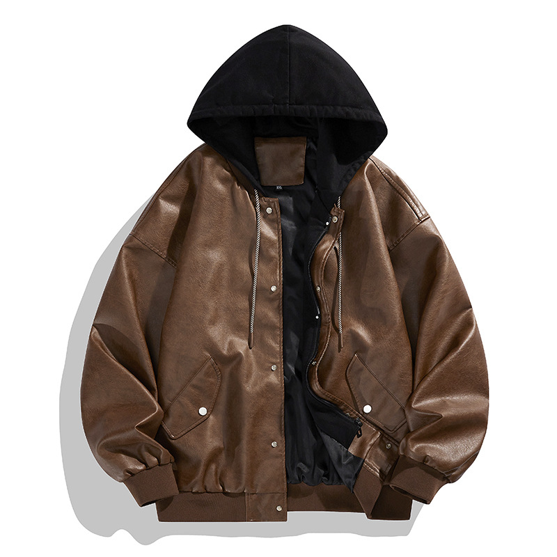 2024. aasta uus võltsitud kaheosaline nahast meeste moodne Korea lahtine nägus mootorratta nahktagi Duffy kena kapuutsiga jope