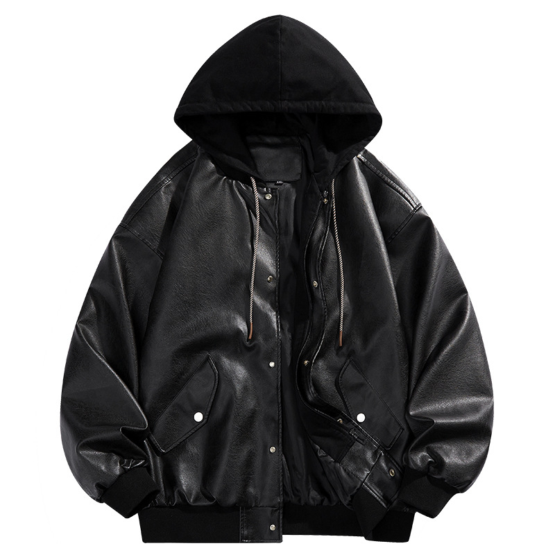 2024. aasta uus võltsitud kaheosaline nahast meeste moodne Korea lahtine nägus mootorratta nahktagi Duffy kena kapuutsiga jope