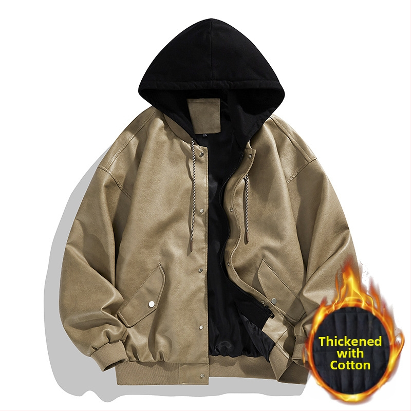 2024. aasta uus võltsitud kaheosaline nahast meeste moodne Korea lahtine nägus mootorratta nahktagi Duffy kena kapuutsiga jope