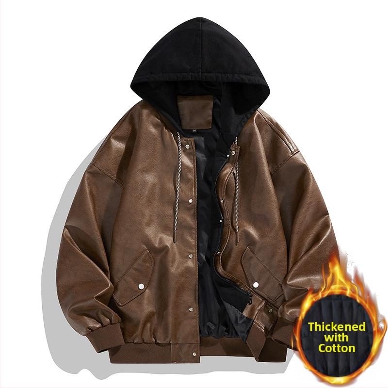 2024. aasta uus võltsitud kaheosaline nahast meeste moodne Korea lahtine nägus mootorratta nahktagi Duffy kena kapuutsiga jope