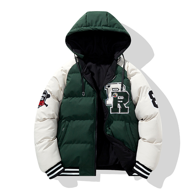 Jachetă cu glugă față-verso pentru bărbați, căptușită cu bumbac, haină caldă de iarnă pentru bărbați, îngroșată, căptușită cu bumbac, iarna 2024, nouă, largă pentru bărbați