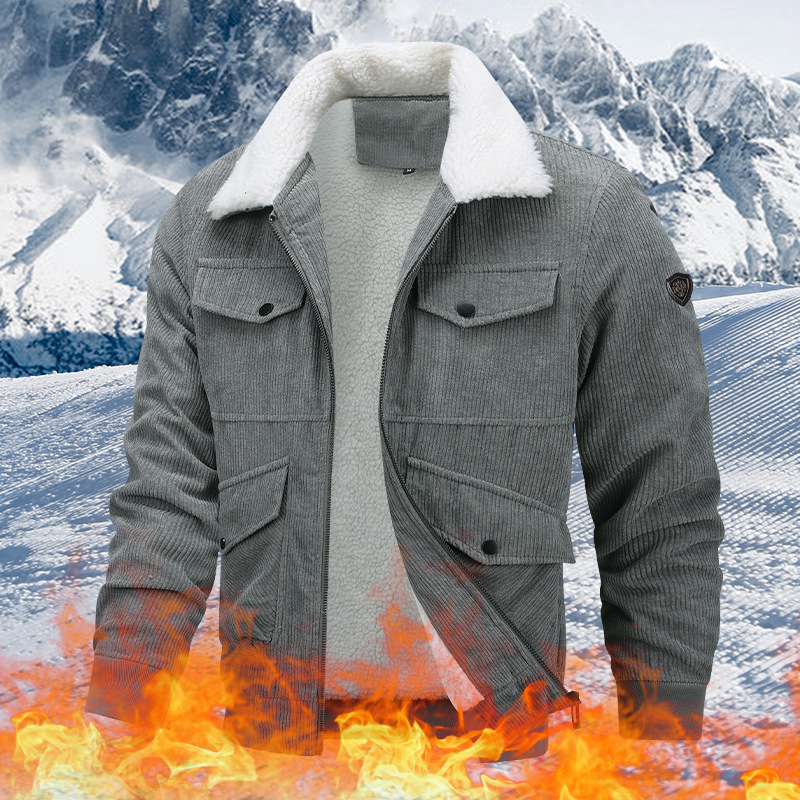 Žieminis medvilninis paltas vyrams, didesnių dydžių, sustorintos ėriuko vilnos, šalčiui atspari, šilta apykaklė, aukštos kokybės velvetinis paltas, medvilninis paltas