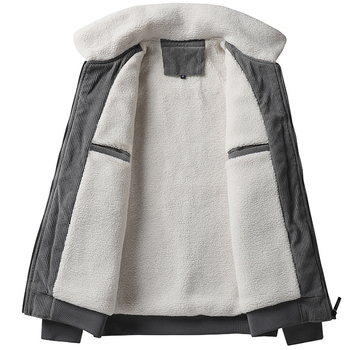 Jachetă de iarnă pentru bărbați, din piele de miel, cu guler, căptușită cu fleece, îngroșată, caldă, din bumbac, 2024, nouă, din catifea reiată