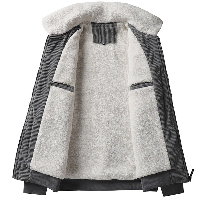 Jachetă de iarnă pentru bărbați, din piele de miel, cu guler, căptușită cu fleece, îngroșată, caldă, din bumbac, 2024, nouă, din catifea reiată