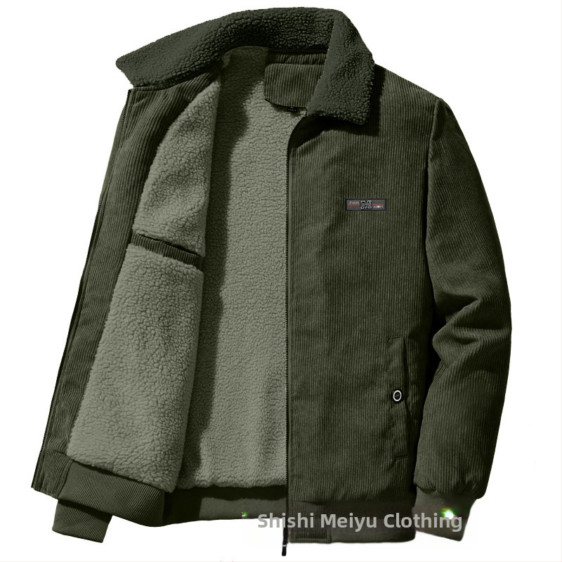 Jachetă de iarnă pentru bărbați, din piele de miel, cu guler, căptușită cu fleece, îngroșată, caldă, din bumbac, 2024, nouă, din catifea reiată