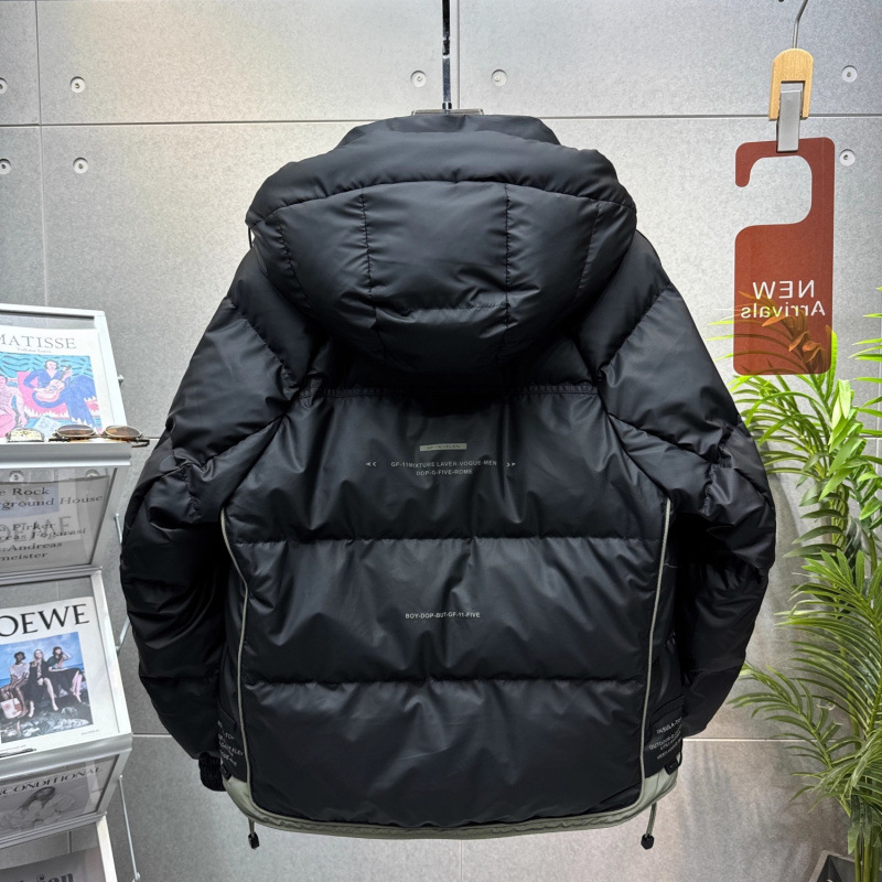 Žieminė vyriška sustorinta trumpa pūkinė striukė, madinga, su gobtuvu, pūkinė PU odos viršutinė sprogstamoji laisvalaikio striukė