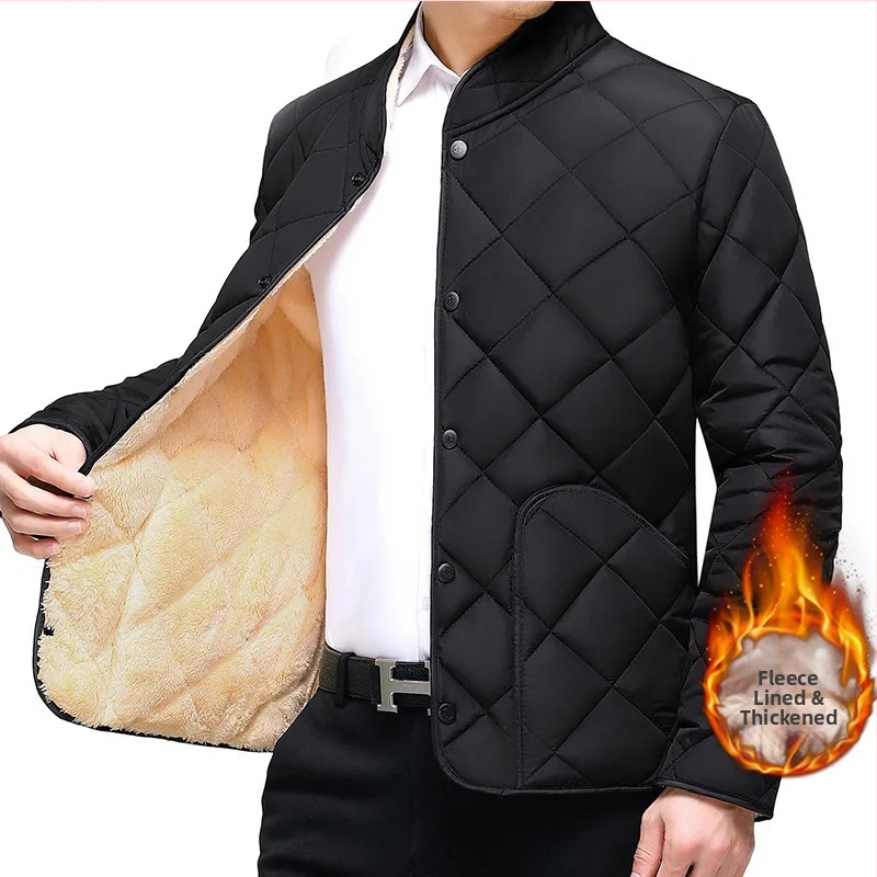 Ново есенно-зимно мъжко палто с памучна подплата за татковци за средна и по-възрастни хора през есента и зимата, ежедневие, големи размери, с поларена подплата, дебело топло палто с памучна подплата за мъже