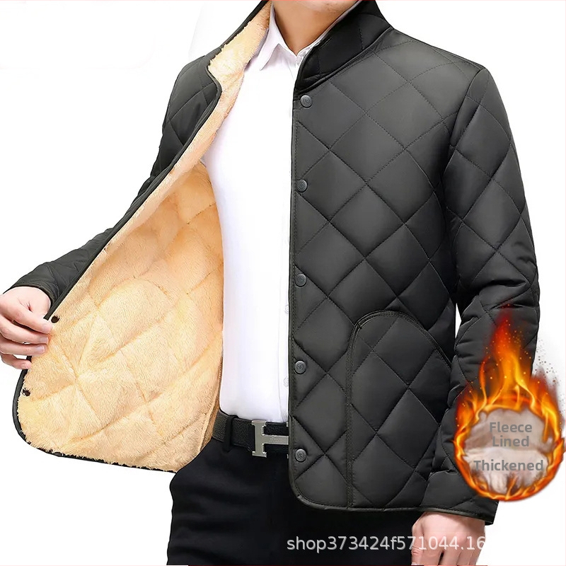 Ново есенно-зимно мъжко палто с памучна подплата за татковци за средна и по-възрастни хора през есента и зимата, ежедневие, големи размери, с поларена подплата, дебело топло палто с памучна подплата за мъже