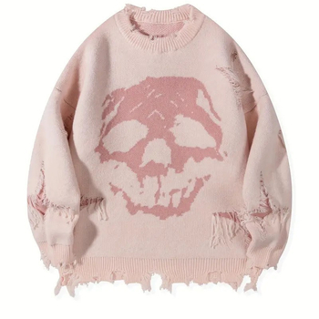 Hip-Hop Dark Street Ευρωπαϊκό και Αμερικανικό Πουλόβερ με Τρύπα Ζακάρ και Κρανίο, Φθινόπωρο και Χειμώνας, Ανδρικό Ριχτό Πουλόβερ Hip-Hop