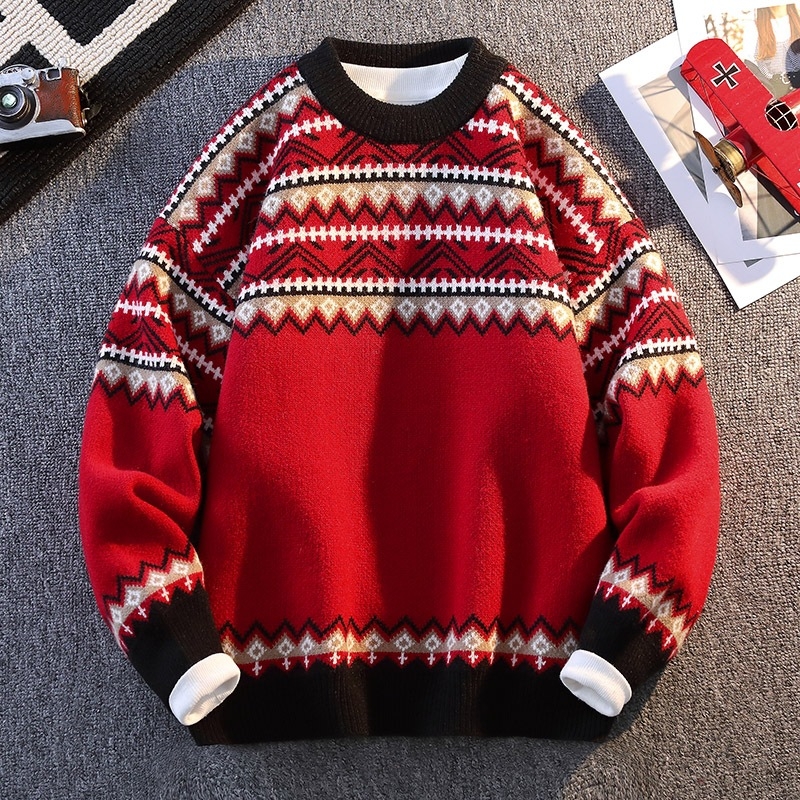 Benmingnian Big Red Sweater Jesenný a zimný pánsky zahustený vysoko kvalitný pletený kabát s pleteným vzorom Rok hada pre páry