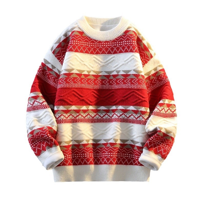 Benmingnian Big Red Sweater Jesenný a zimný pánsky zahustený vysoko kvalitný pletený kabát s pleteným vzorom Rok hada pre páry