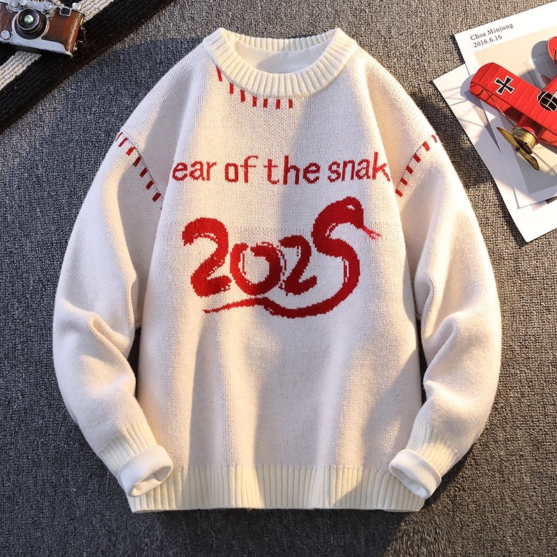 Benmingnian Big Red Sweater Jesenný a zimný pánsky zahustený vysoko kvalitný pletený kabát s pleteným vzorom Rok hada pre páry