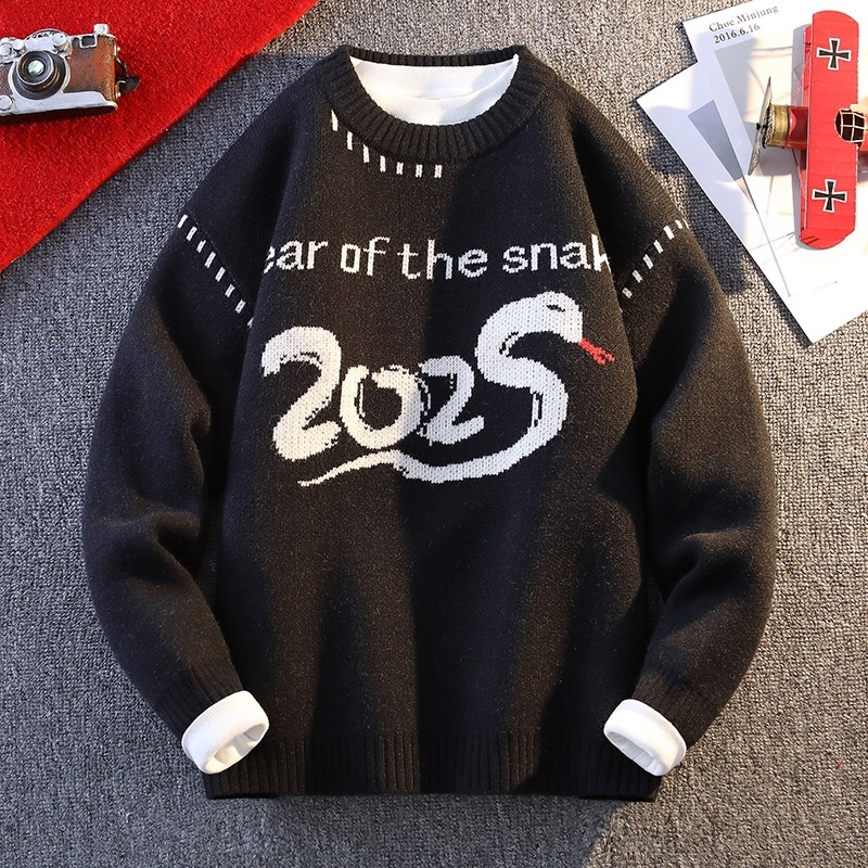 Benmingnian Big Red Sweater Jesenný a zimný pánsky zahustený vysoko kvalitný pletený kabát s pleteným vzorom Rok hada pre páry