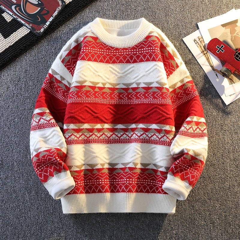Benmingnian Big Red Sweater Jesenný a zimný pánsky zahustený vysoko kvalitný pletený kabát s pleteným vzorom Rok hada pre páry