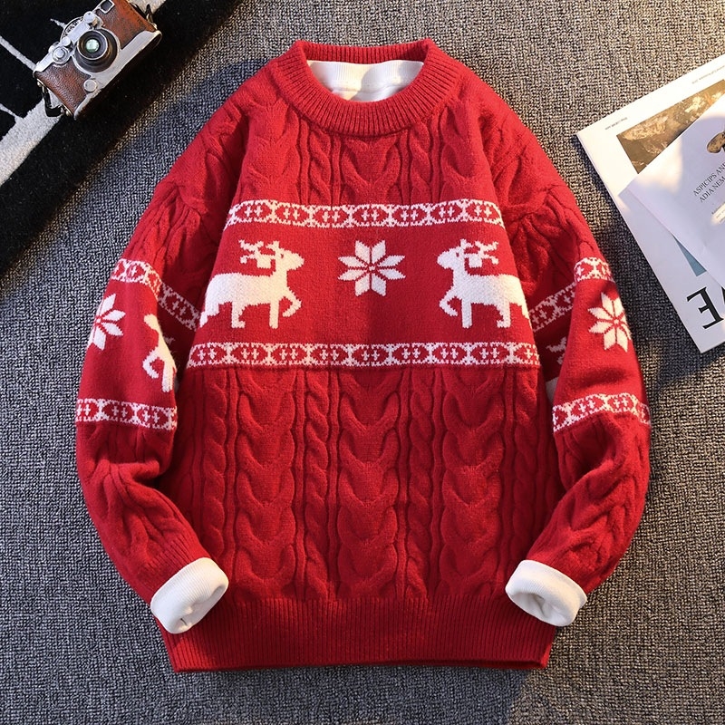 Benmingnian Big Red Sweater Jesenný a zimný pánsky zahustený vysoko kvalitný pletený kabát s pleteným vzorom Rok hada pre páry