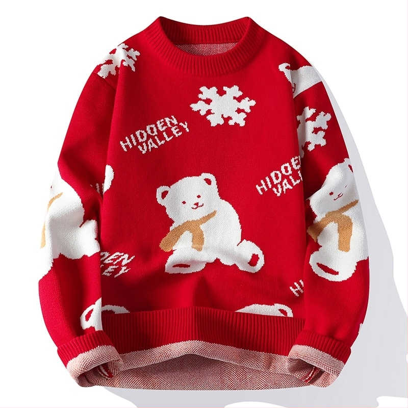 Benmingnian Big Red Sweater Jesenný a zimný pánsky zahustený vysoko kvalitný pletený kabát s pleteným vzorom Rok hada pre páry