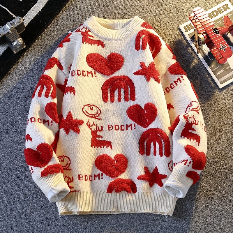 Benmingnian Big Red Sweater Jesenný a zimný pánsky zahustený vysoko kvalitný pletený kabát s pleteným vzorom Rok hada pre páry