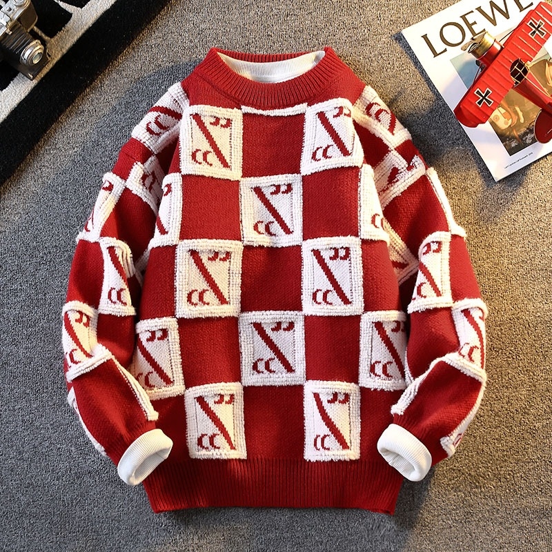 Benmingnian Big Red Sweater Jesenný a zimný pánsky zahustený vysoko kvalitný pletený kabát s pleteným vzorom Rok hada pre páry