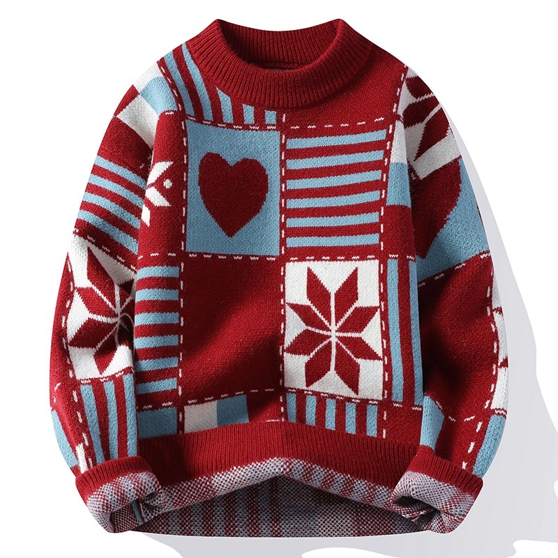 Benmingnian Big Red Sweater Jesenný a zimný pánsky zahustený vysoko kvalitný pletený kabát s pleteným vzorom Rok hada pre páry