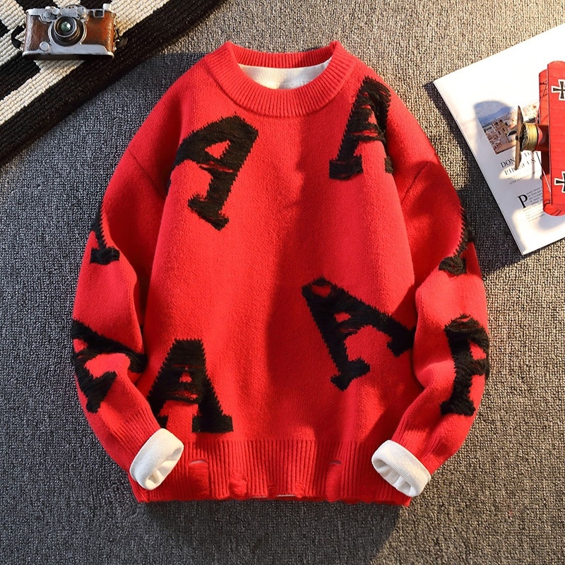 Benmingnian Big Red Sweater Jesenný a zimný pánsky zahustený vysoko kvalitný pletený kabát s pleteným vzorom Rok hada pre páry