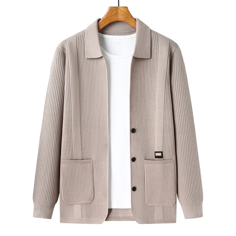 Cardigan tricotat pentru bărbați, cu rever, culoare solidă, la modă, Jacquard, vrac, casual, all-match, pulover, jachetă pentru bărbați