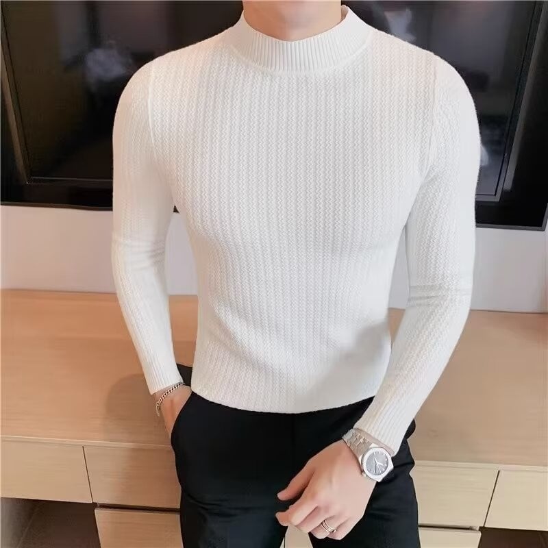 Bărbați, pulover cu guler rotund, tricotaje, modă de brand, frumos, toamnă și iarnă, cămașă de bază 2024, top elegant slim-fit pentru bărbați