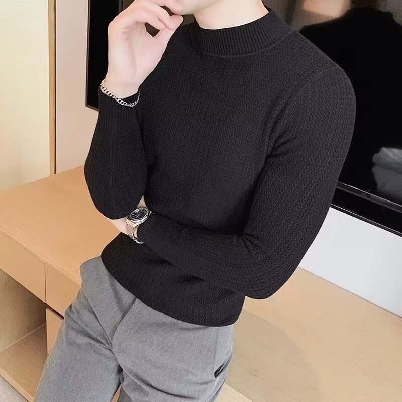 Bărbați, pulover cu guler rotund, tricotaje, modă de brand, frumos, toamnă și iarnă, cămașă de bază 2024, top elegant slim-fit pentru bărbați