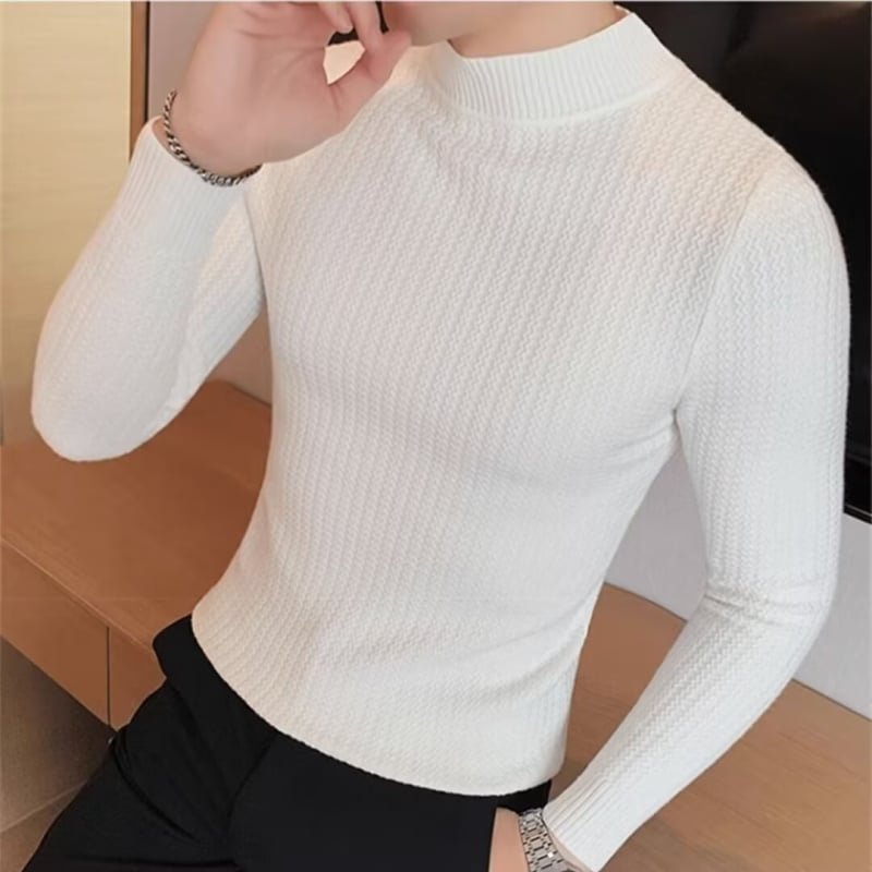 Bărbați, pulover cu guler rotund, tricotaje, modă de brand, frumos, toamnă și iarnă, cămașă de bază 2024, top elegant slim-fit pentru bărbați