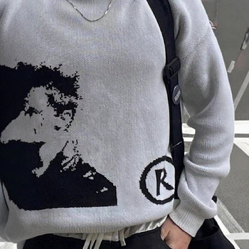 Φθινόπωρο και χειμώνας 2024 AliExpress Amazon πουλόβερ με σχέδιο κεφαλιού, υψηλής ποιότητας, πλεκτό πουλόβερ με στρογγυλή λαιμόκοψη, πουλόβερ με μακριά μανίκια, σετ